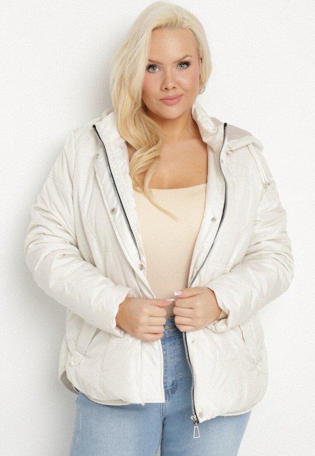 Jasnobeżowa Pikowana Kurtka z Odpinanym Kapturem i Kieszeniami Vilbia