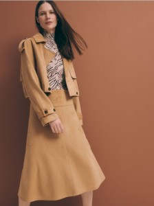 Spódnica midi z imitacji zamszu - kremowy