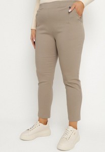 Ciemnobeżowe Spodnie z Wiskozą i Ozdobnymi Guzikami Tenzina