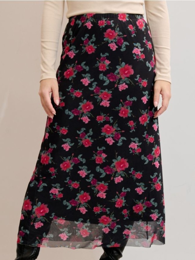 Spódnica midi w kwiaty - czerwony