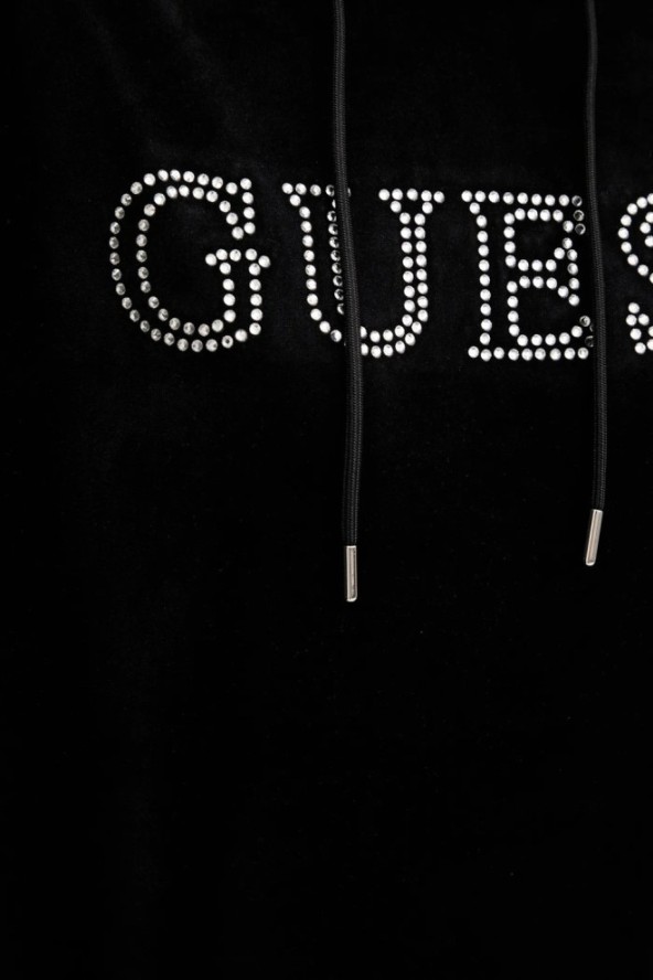 GUESS Czarna damska bluza z kapturem i cyrkoniami Couture, Rozmiar M