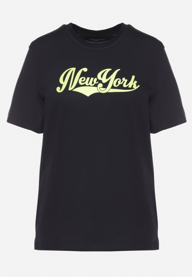 Granatowa Koszulka z Bawełny Ozdobiona Nadrukiem Evalenne