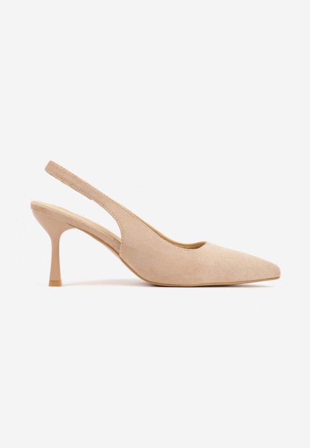 Beżowe Szpilki Slingback na Klepsydrowym Obcasie Vedera