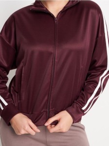 Rozpinana bluza ze stójką - bordowy