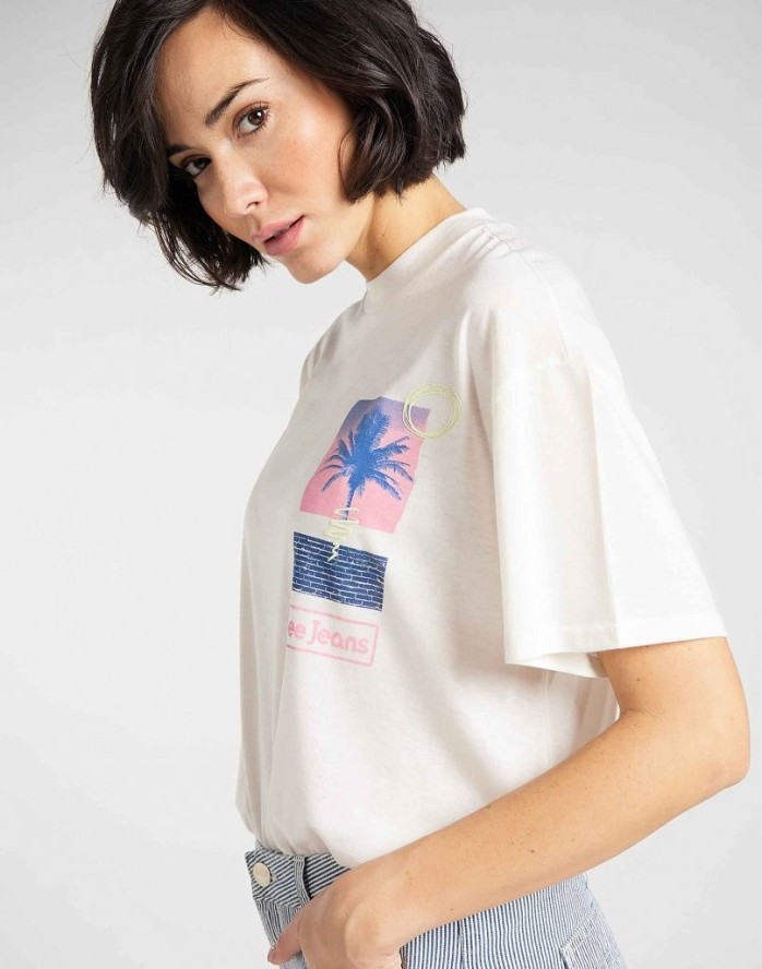 T-SHIRT DAMSKI LEE OVERSIZED TEE BOYFRIEND FIT ECRU L41SBYNQ 112109158