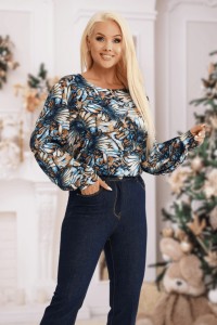 Klasyczna wiskozowa bluzka Savanna Blue z motywem artystycznego printu PLUS SIZE XXL OVERSIZE JESIEŃ
