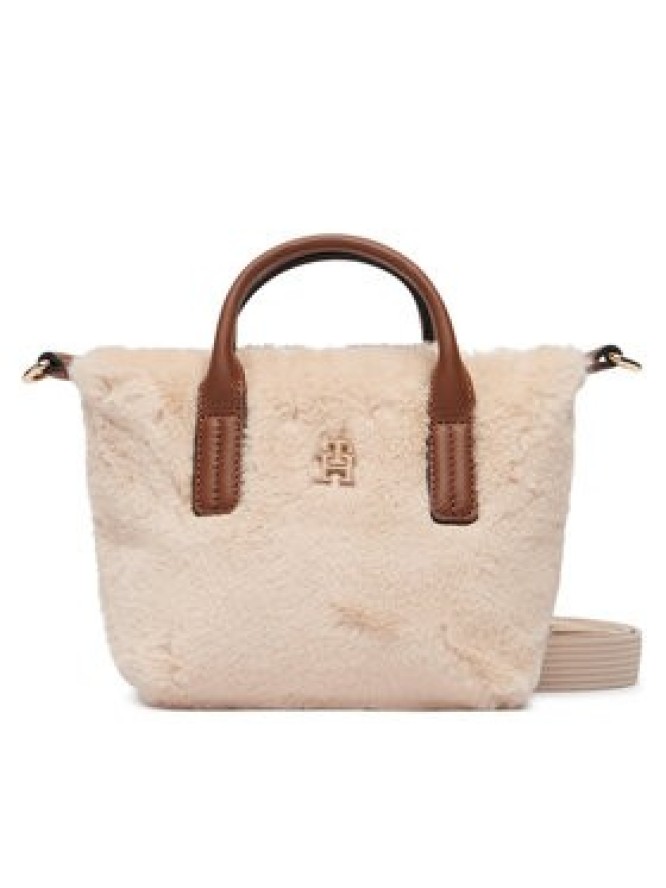 Tommy Hilfiger Torebka Popette Micro Tote Faux Fur AW0AW19311 Beżowy jasny