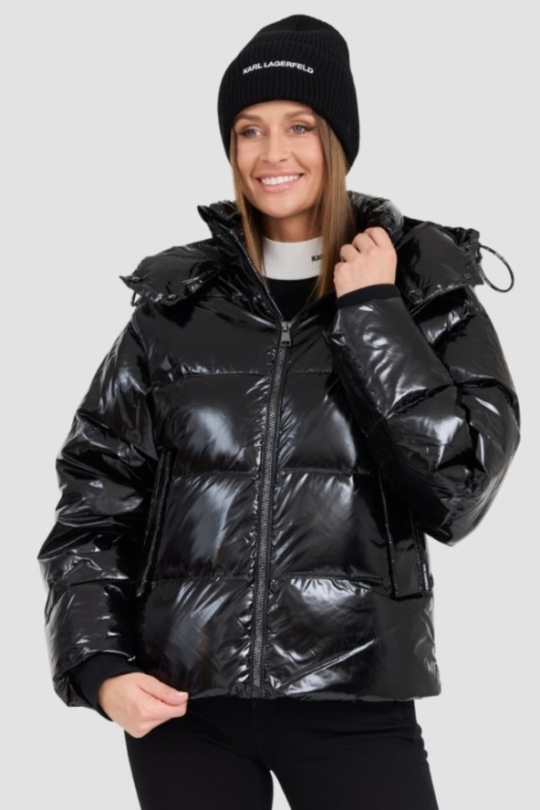 KARL LAGERFELD Czarna damska kurtka Hooded Down Jacket, Rozmiar S