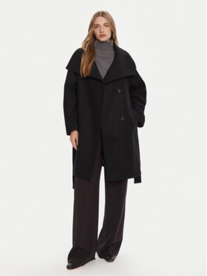 Calvin Klein Płaszcz wełniany LV044D557G Czarny Regular Fit