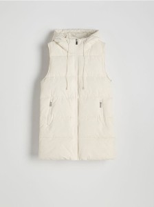 Pikowana kamizelka z kapturem - złamana biel