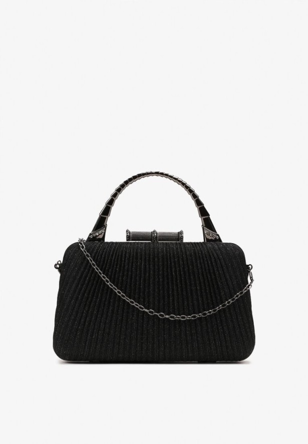 Czarna Połyskująca Torebka Kopertówka z Łańcuszkiem Bouffa