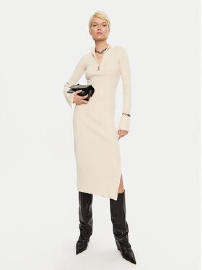 Patrizia Pepe Sukienka dzianinowa 2A2848 K214 Écru Regular Fit