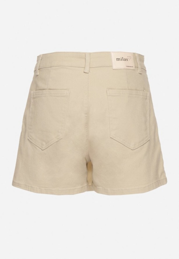 Beżowe Spódnico-Szorty z Ozdobną Zakładką i Guzikami Ralritia