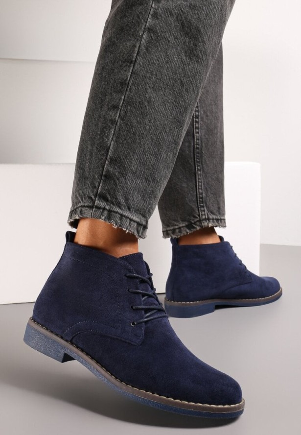 Granatowe Botki z Wiązaniem Sabalva