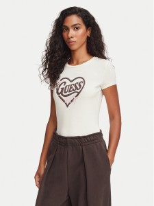 Guess T-Shirt V6YI09 K4276 Kremowy Slim Fit