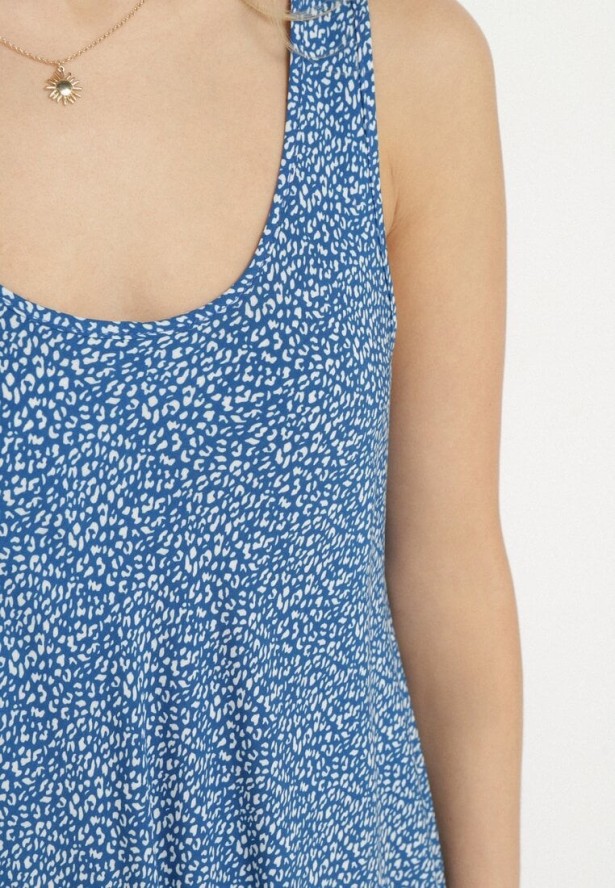 Niebieska Rozkloszowana Sukienka z Bawełny w Abstrakcyjny Wzór Ronive