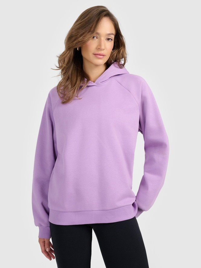 4F Bluza dresowa nierozpinana z kapturem damska - fioletowa S