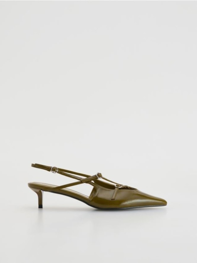 Czółenka z odkrytą piętą - oliwkowy