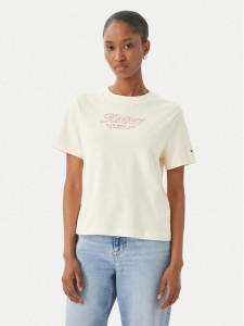 Tommy Hilfiger T-Shirt Logo Interlock WW0WW48707 Beżowy jasny Regular Fit