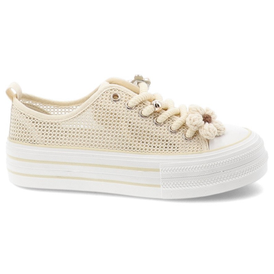 Sneakersy damskie Filippo, cholewka z materiału tekstylnego siateczkowego wiązanie z przodu ozdobne grube sznurówki, beżowy, DTN7855/26