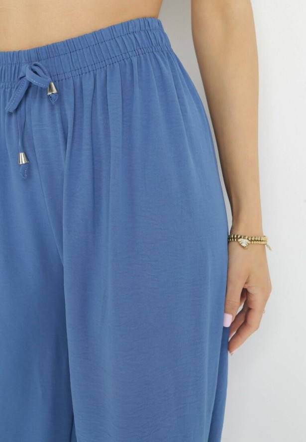 Niebieskie Szerokie Spodnie z Gumką w Pasie Koia