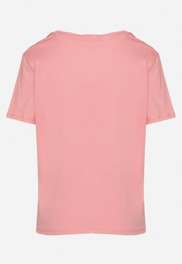 Różowy Bawełniany T-shirt z Dekoltem w V Ninoriana