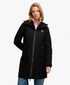 superdry Długa Kurtka Wiatrówka Damska – Luźny Krój, Czarna