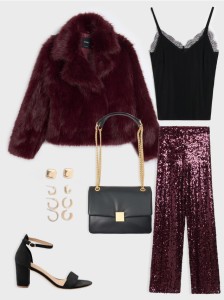 Płaszcz z imitacji futra - bordowy