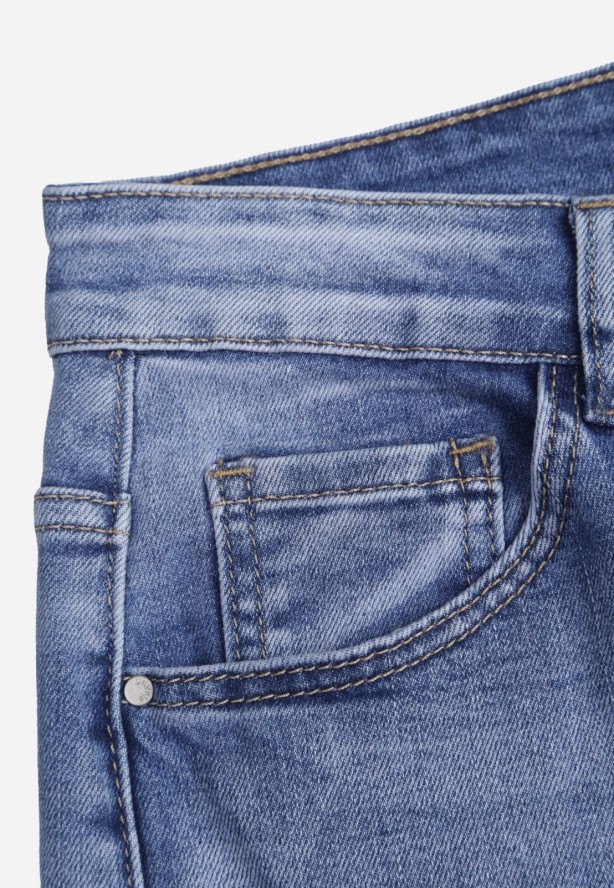 Niebieskie Klasyczne Jeansy Mom Fit z Wysokim Stanem z Bawełny Charvielle