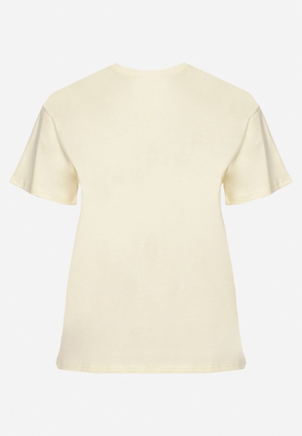 Żółty Bawełniany T-shirt z Ozdobnym Napisem i Cyrkoniami Olisandra