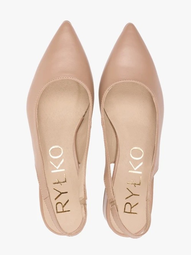 Beżowe czółenka bez pięty slingback na słupku