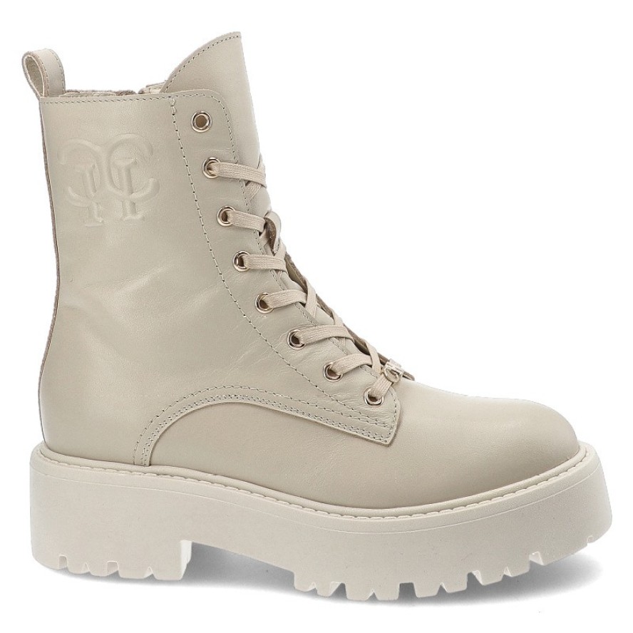 Beżowe Botki Chebello Obuwie Damskie Ze Skóry Naturalnej