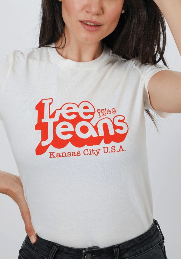 DAMSKI T-SHIRT LEE SLIM LOGO TEE WHITE CANVAS L44CEPRR 112109812