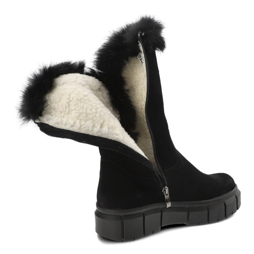 Czarne Kozaki Armodo Ocieplane Obuwie Damskie Z Futerkiem Z Królika