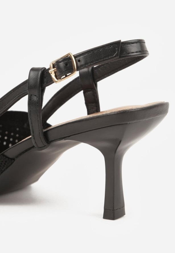 Czarne Ażurowe Sandały na Szpilce Slingback Erilise
