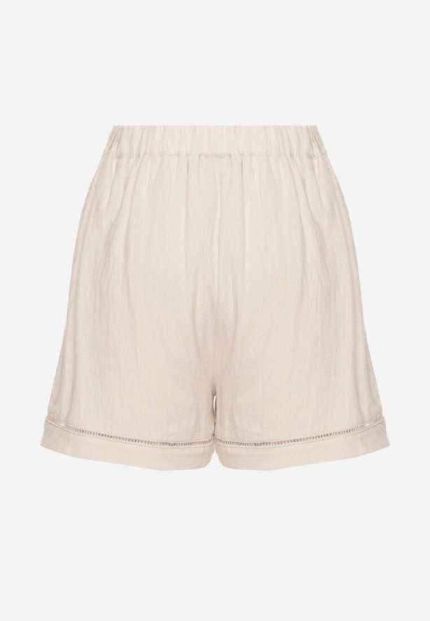 Beżowe Bawełniane Szorty z Wysokim Stanem i Geometrycznym Wzorem Galirella