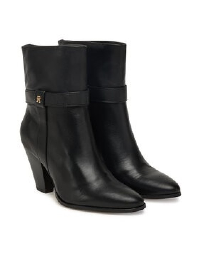Tommy Hilfiger Botki Th T-Strap Leather Pointy Bootie FW0FW08984 Czarny