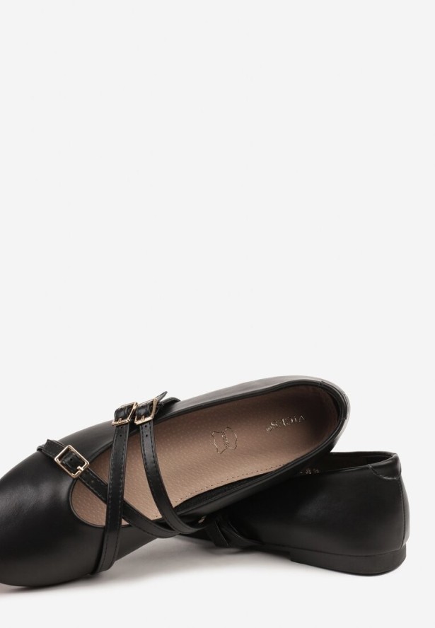 Czarne Balerinki Vices w Stylu Mary Jane ze Skórzaną Wkładką Nalievre