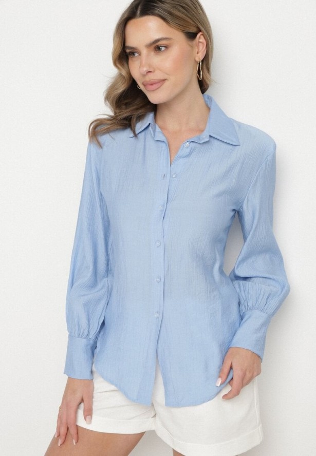 Niebieska Koszula z Usztywnionymi Ramionami Ozdobiona Sznurkiem Meroriela