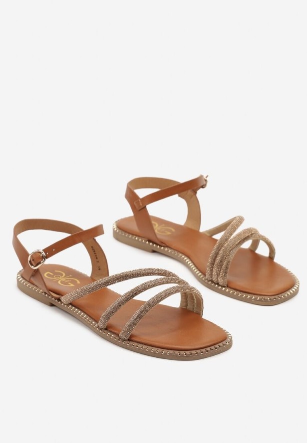 Brązowe Sandały z Cyrkoniowymi Paskami Irriona