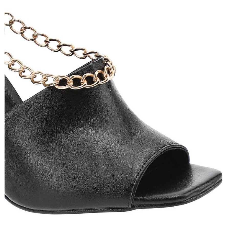 Sandały damskie Chebello, ze skóry naturalnej licowej z wsuwaną konstrukcją skórzanym wnętrzem i wkładką stabilnym obcasem typu słupek oraz odpinanym