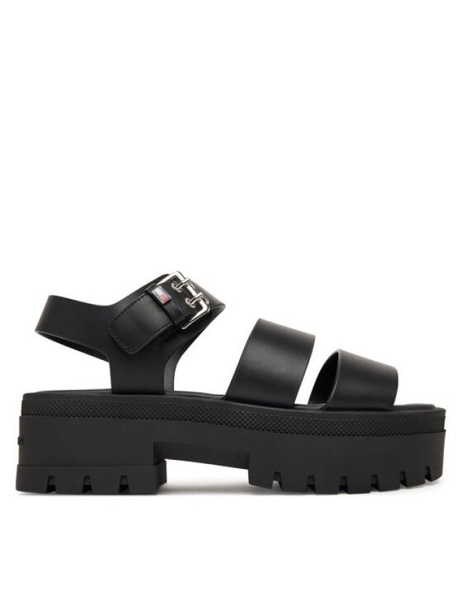 Tommy Jeans Sandały Tjw Straps Leather Max Sandal EN0EN02944 Czarny