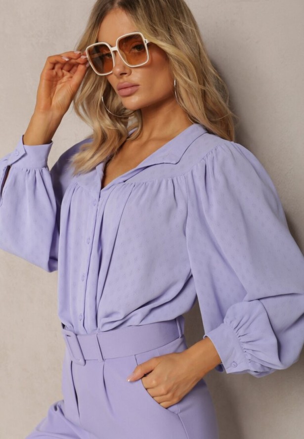 Fioletowa Koszula ze Stójką Inspirowana Stylem Retro Bubiana