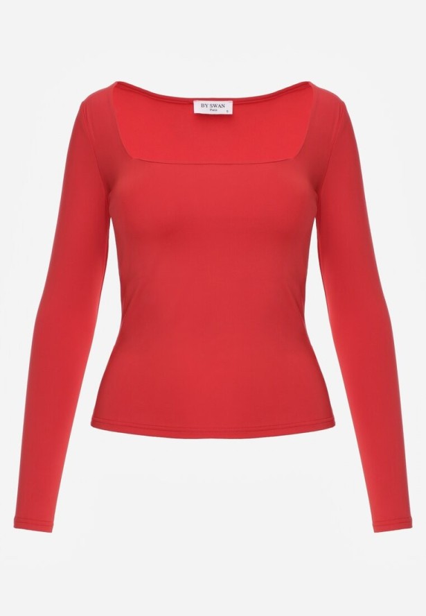 Czerwona Elastyczna Bluzka z Kwadratowym Dekoltem z Wiskozą Doriore