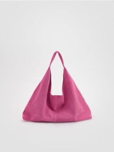 Zamszowa torebka shopper z saszetką - hibiskus