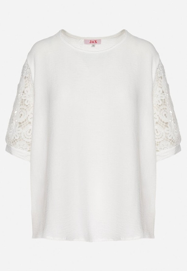 Biała Bluzka z Koronkowymi Rękawami Jenavessa