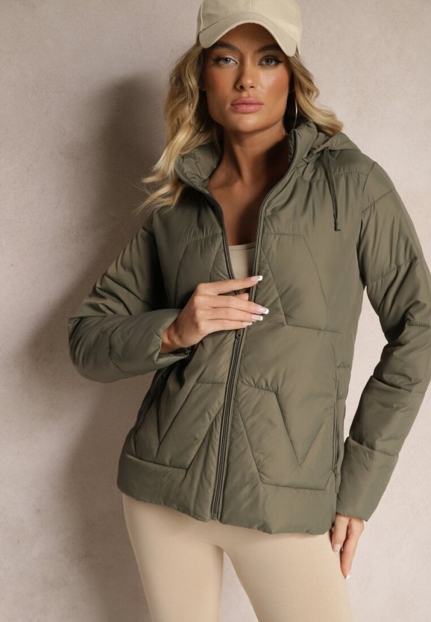 Ciemnozielona Pikowana Kurtka Przejściowa z Kapturem Silidi