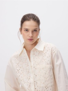Ażurowa koszula z bawełny - złamana biel