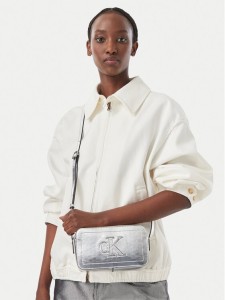 Calvin Klein Torebka Bold Ck Outline Mtl Camera Bag LV04F3896G Srebrny