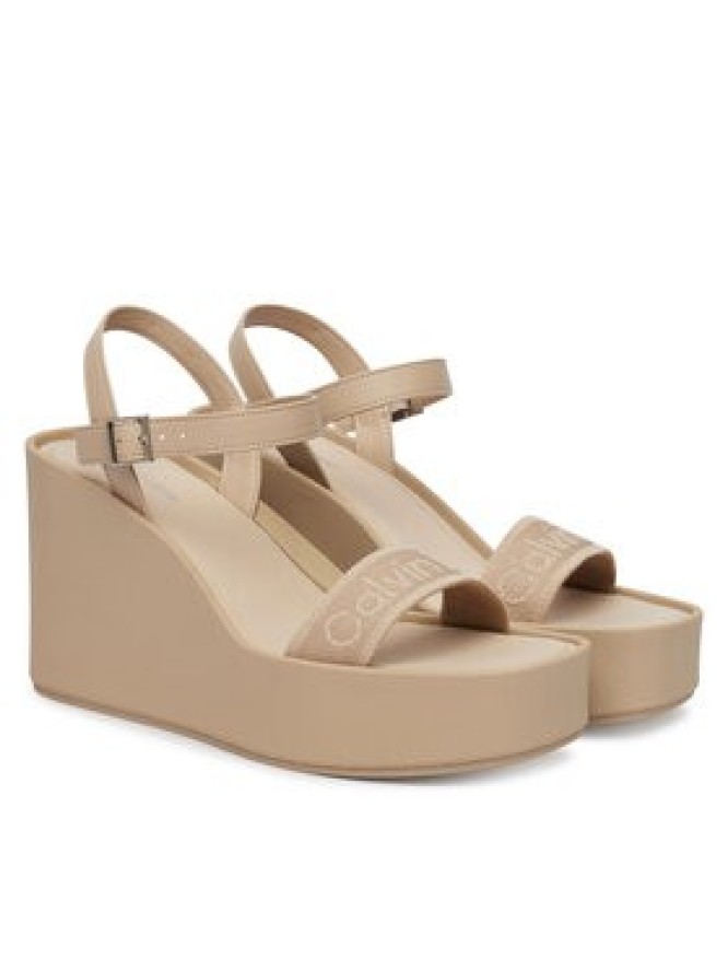 Calvin Klein Sandały Wedge 70 Sndl Webbing Lth HW0HW02882 Beżowy